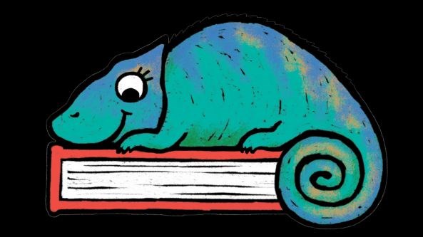 chameleon on a book